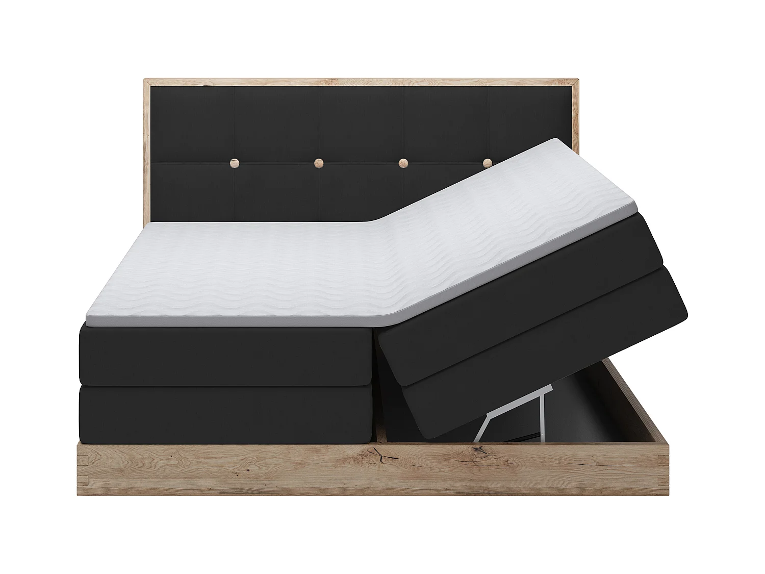 Lit coffre ELLI avec tête de lit élégante, rangements spacieux et design moderne, Taille: 140x200 cm, Couleur: Noir