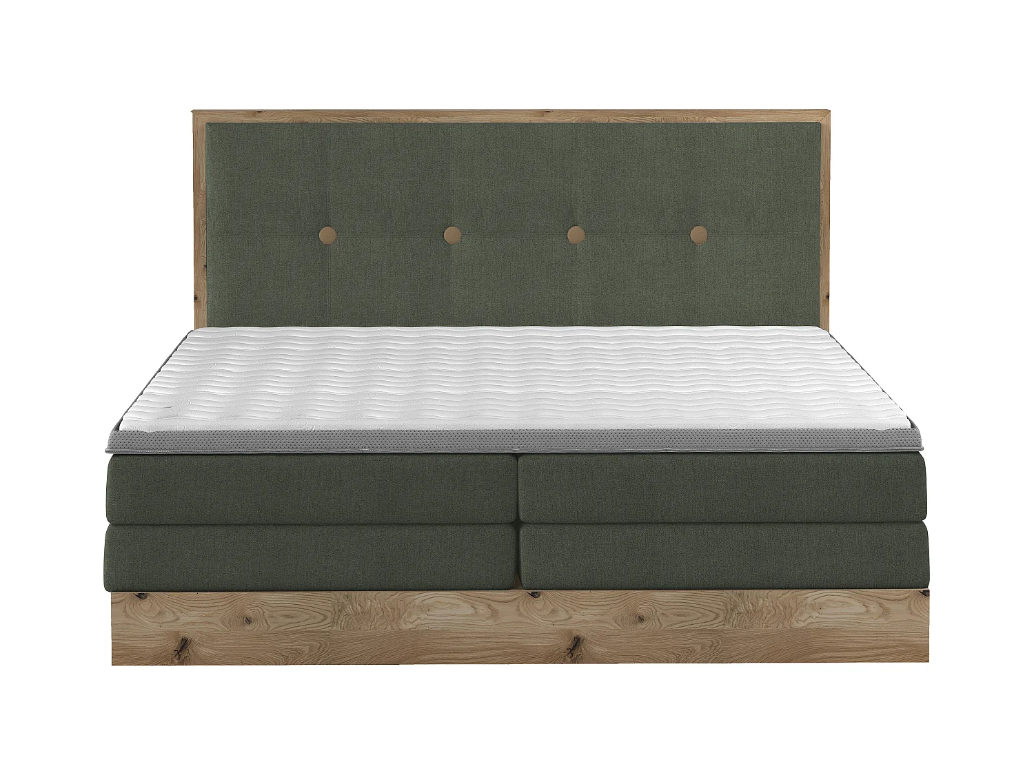 Lit Boxspring Massif avec Coffre Intégré, Surmatelas et Tête de Lit - Modèle ETNO, Bois Massif, Confort Premium, 160x200 cm, Vert