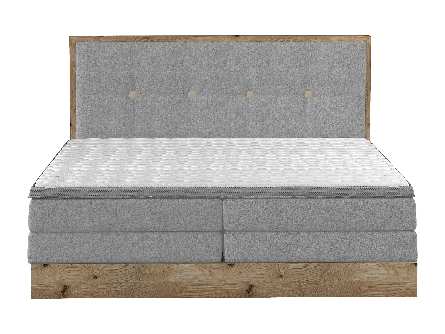 Łóżko Boxspring z litego drewna ze zintegrowanym pojemnikiem na materac i wezgłowiem - model ETNO z litego drewna Premium Comfort 180x200cm Jasnoszary