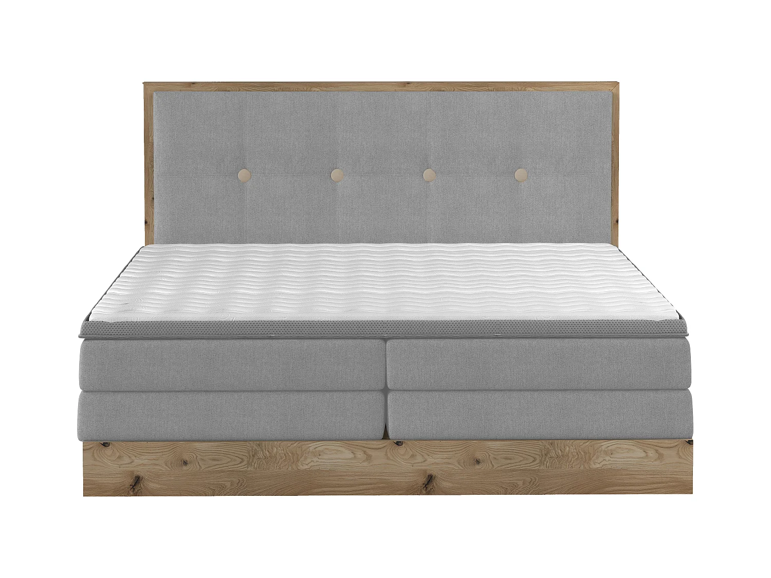 Lit Boxspring Massif avec Coffre Intégré, Surmatelas et Tête de Lit - Modèle ETNO, Bois Massif, Confort Premium, 180x200 cm, Gris clair