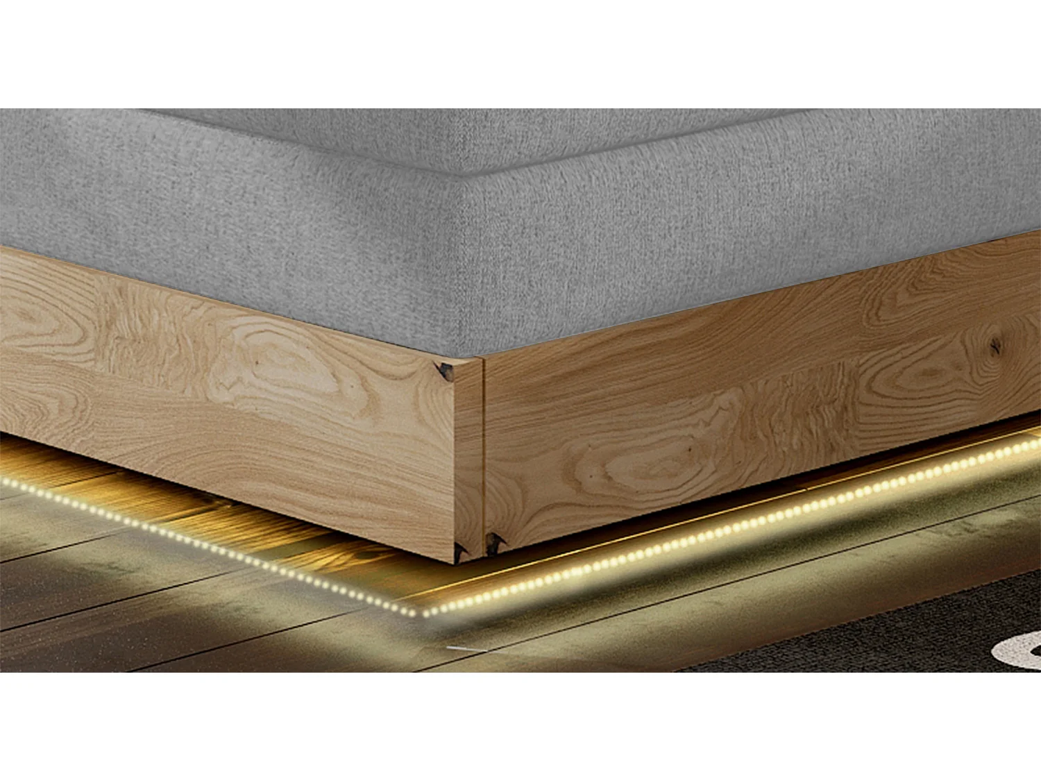 Lit Boxspring Massif avec Coffre Intégré, Surmatelas et Tête de Lit - Modèle ETNO, Bois Massif, Confort Premium, 180x200 cm, Gris clair