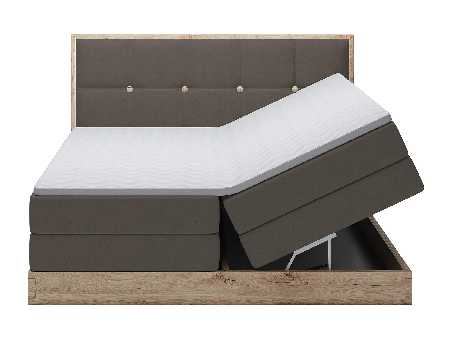 Lit coffre ELLI avec tête de lit élégante, rangements spacieux et design moderne, Taille: 140x200 cm, Couleur: Gris foncé