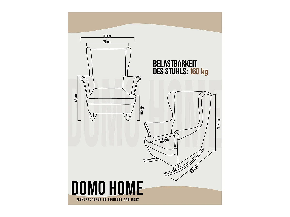 Relaxsessel mit gepolstertem Sitz und Armlehnen, Fernsehsessel 102x81x95cm Beige_29801