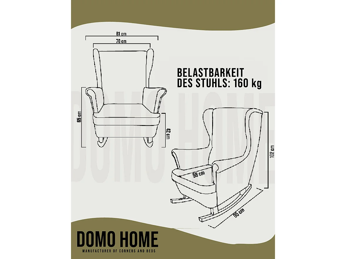 Fauteuil Relax avec accoudoirs et siège rembourré, fauteuil de salon, 102x81x95cm Vert_29845