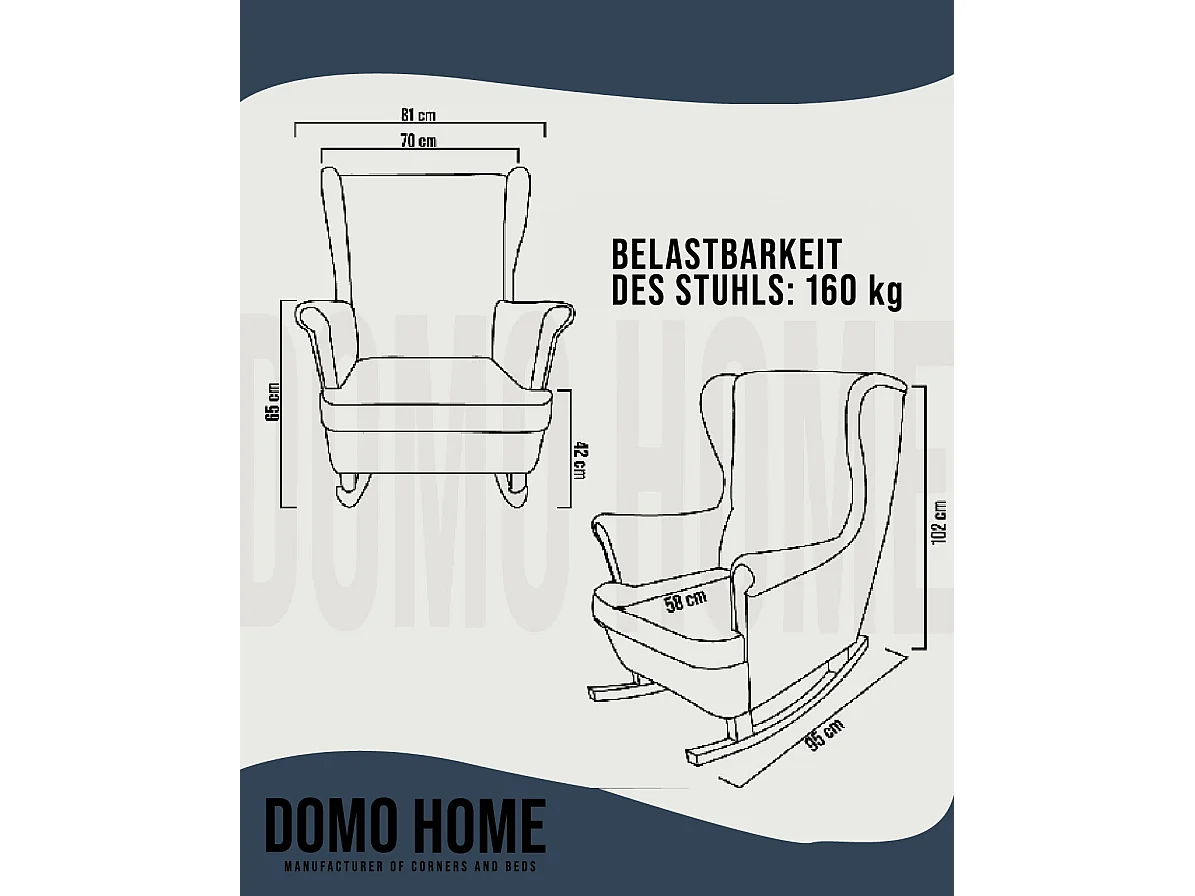 Fauteuil Relax avec accoudoirs et siège rembourré, fauteuil de salon, 102x81x95cm Bleu marine_29864