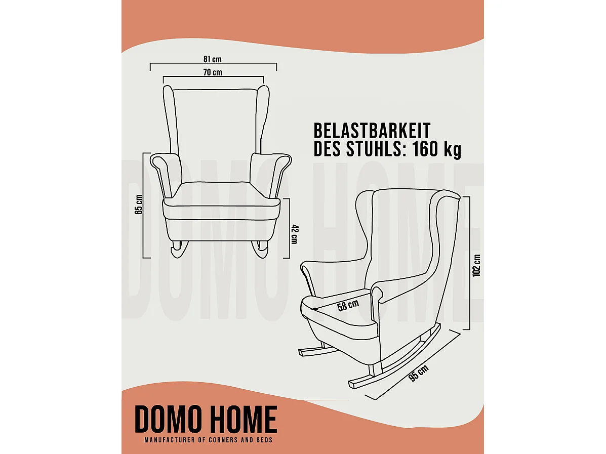 Fauteuil Relax avec accoudoirs et siège rembourré, fauteuil de salon, 102x81x95cm Orange_29823