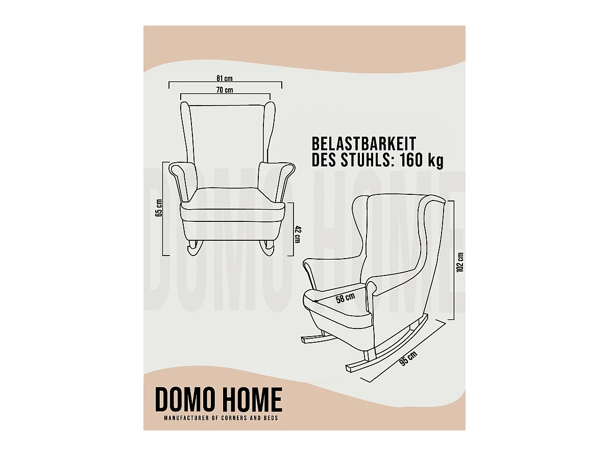 Fauteuil Relax avec accoudoirs et siège rembourré, fauteuil de salon, 102x81x95cm Rose poudre_29829