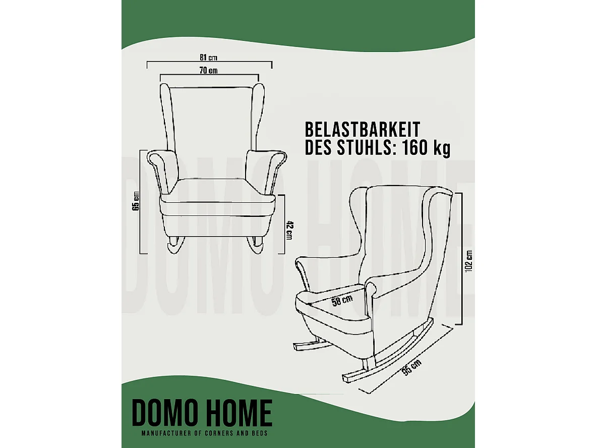 Fauteuil Relax avec accoudoirs et siège rembourré, fauteuil de salon, 102x81x95cm Vert_29849