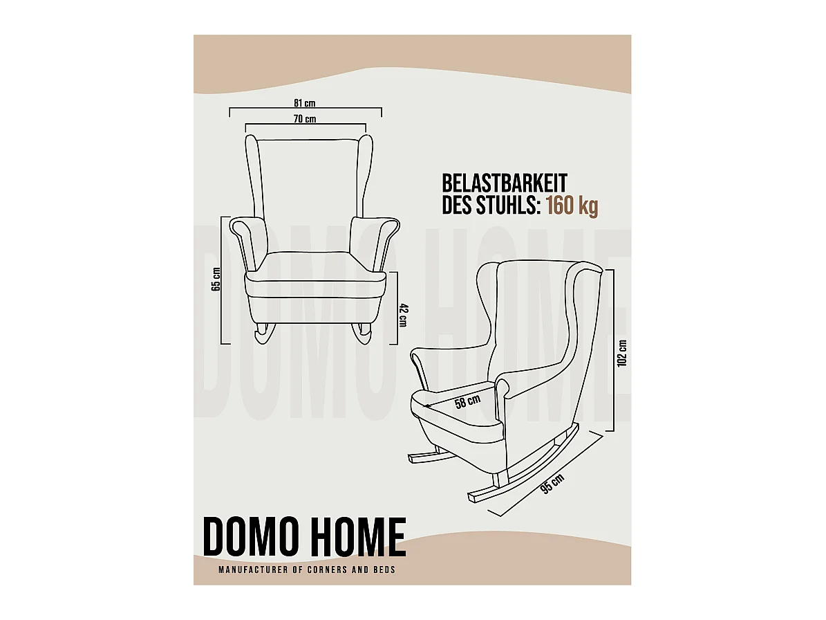 Relaxsessel mit gepolstertem Sitz und Armlehnen, Fernsehsessel 102x81x95cm Beige_29800