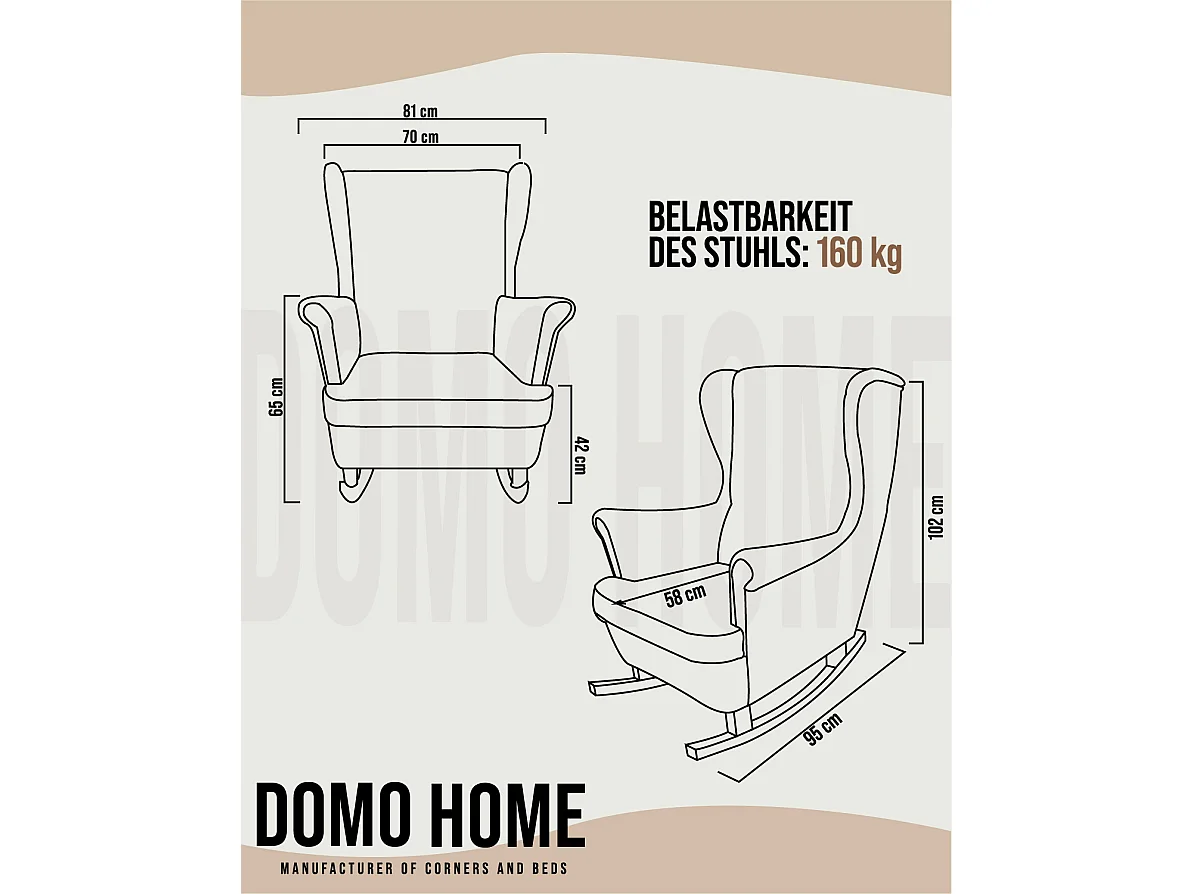 Fauteuil Relax avec accoudoirs et siège rembourré, fauteuil de salon, 102x81x95cm Beige_29800