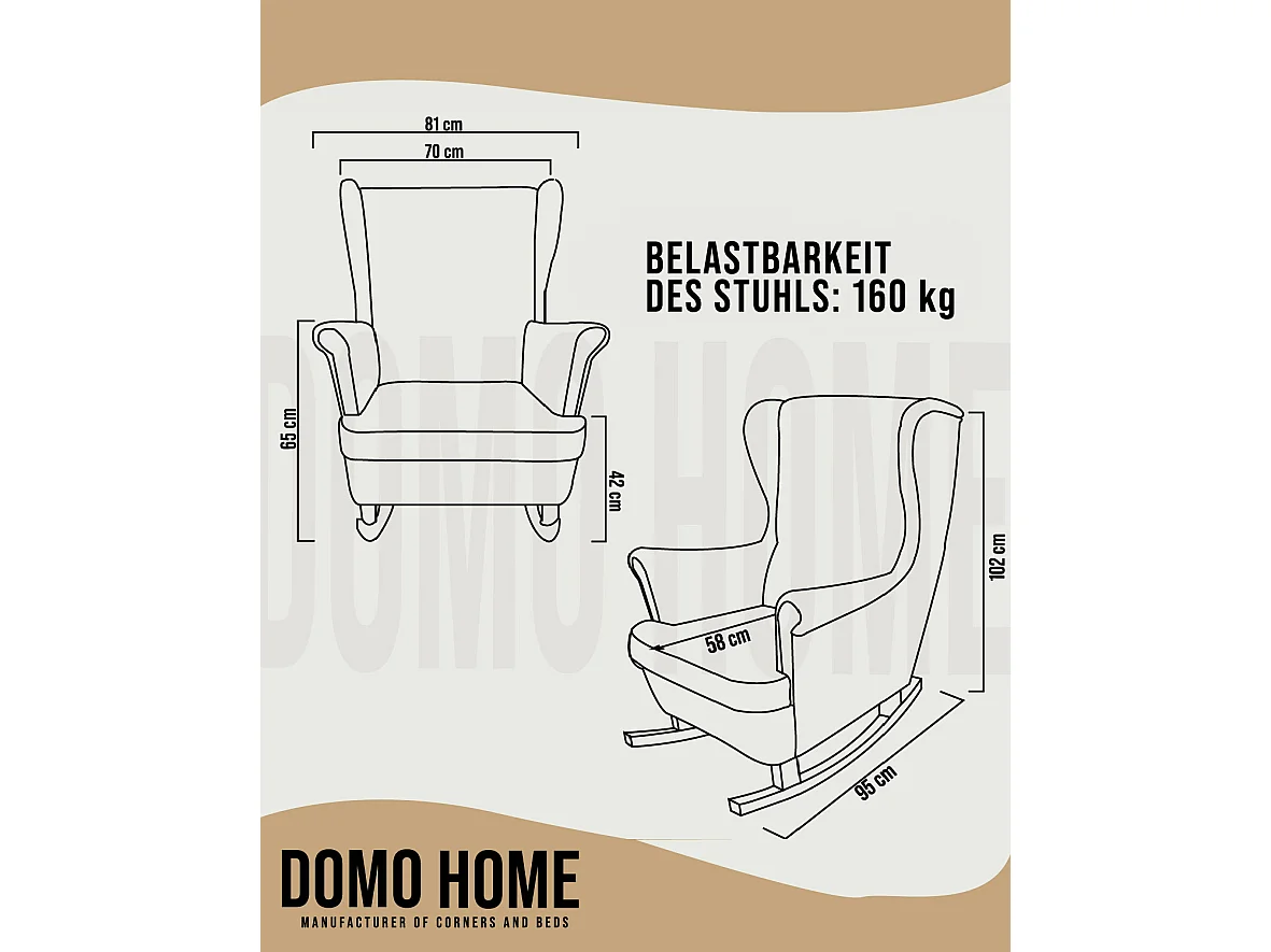 Fotel Relax z Tapicerowanym Siedzeniem i Podłokietnikami, Fotel TV 102x81x95cm Beżowy_29805