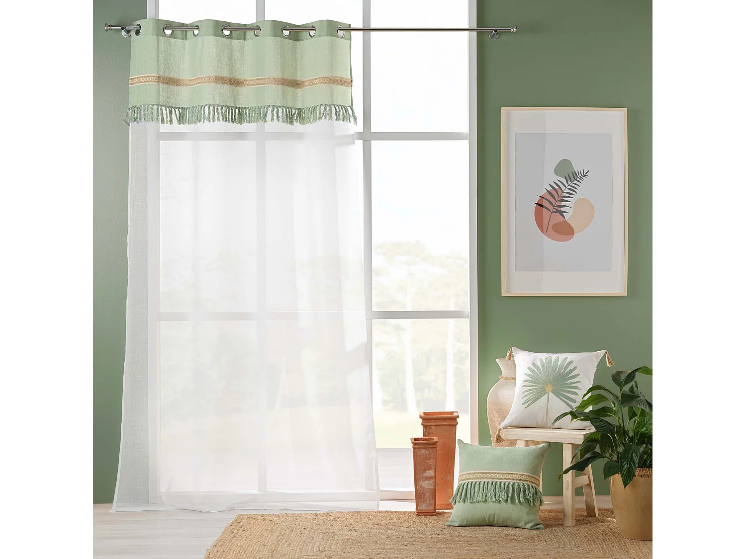 Rideau Voilage à Œillets "Janara" 140x240cm Sauge