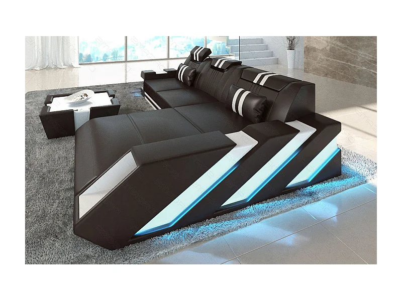 Leder Ecksofa Apollonia L Form Ledermix Echt/Kunstleder Dunkelbraun Weiß Rechts