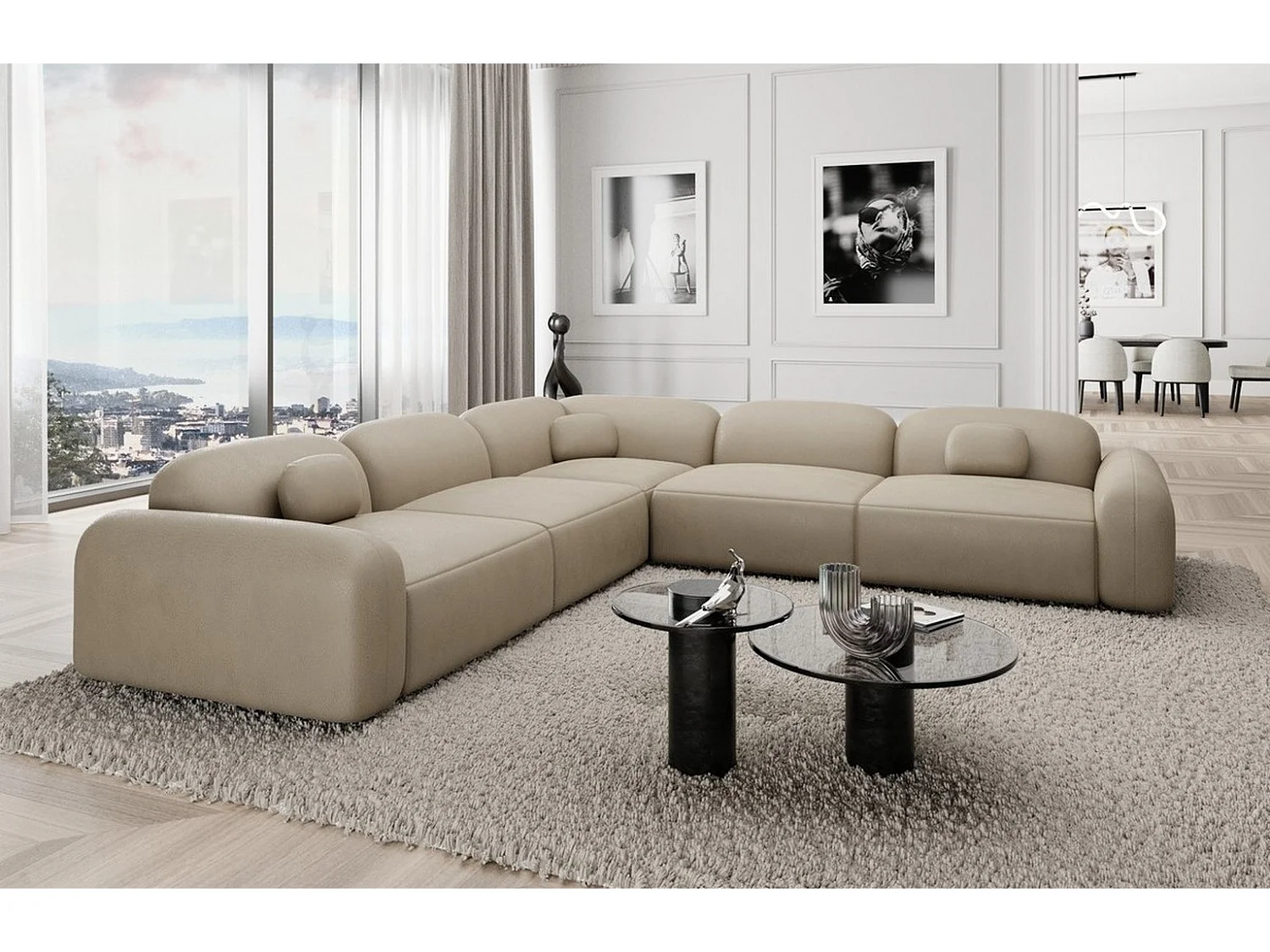 Ecksofa Barcelona mit Zierkissen Kunstleder Beige Rechts
