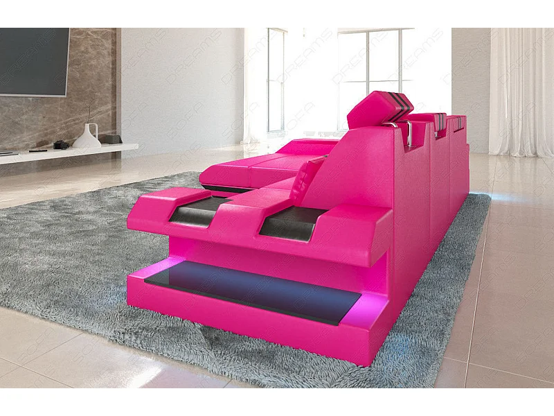 Leder Ecksofa Apollonia L Form Ledermix Echt/Kunstleder Pink Schwarz Links