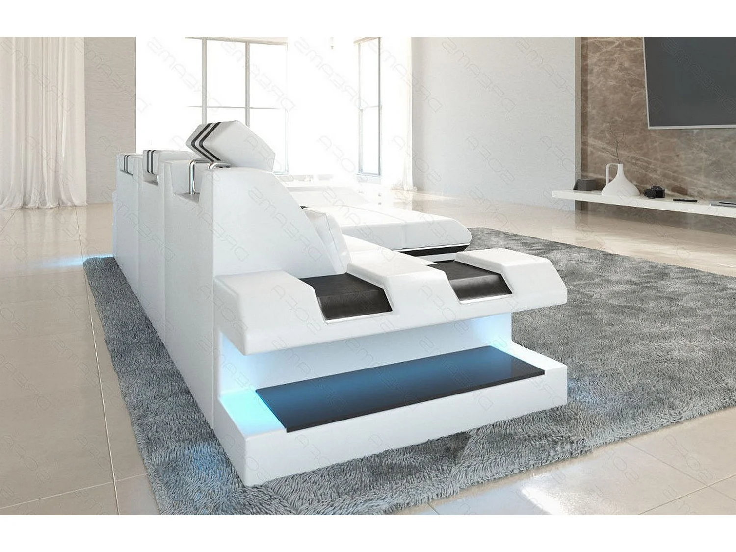 Leder Ecksofa Apollonia L Form Ledermix Echt/Kunstleder Weiß Schwarz Rechts