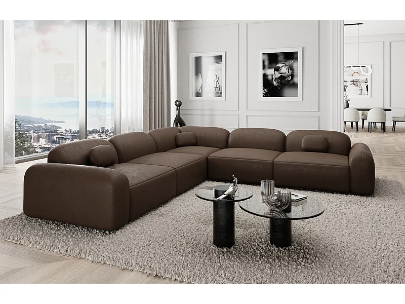Ecksofa Barcelona mit Zierkissen Kunstleder Dunkelbraun Rechts