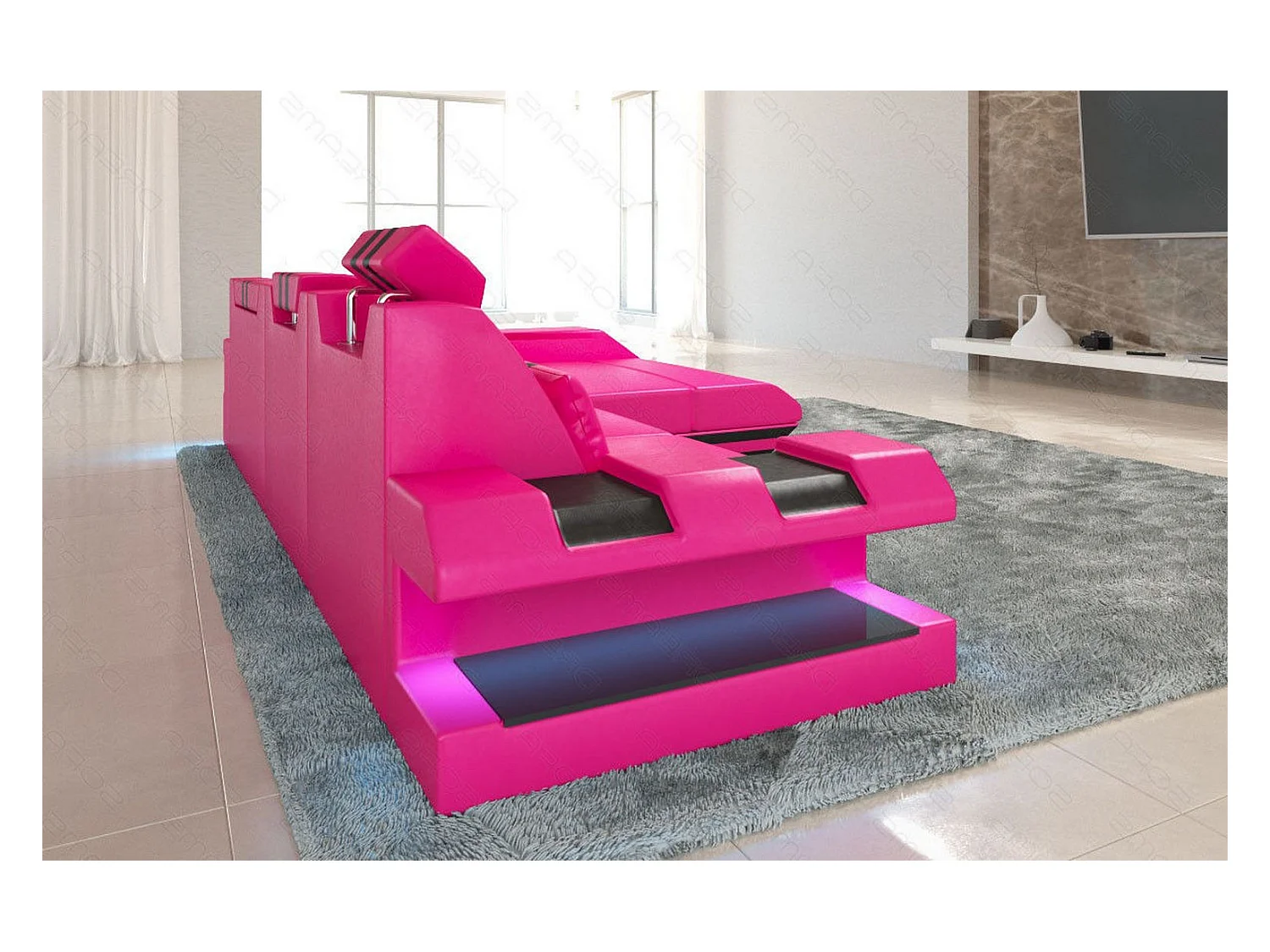 Leder Ecksofa Apollonia L Form Echtleder Pink Schwarz Rechts