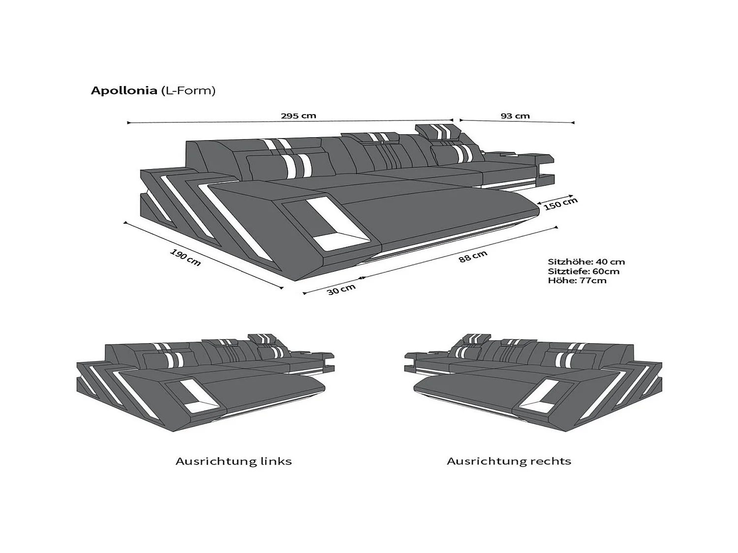 Leder Ecksofa Apollonia L Form Echtleder Pink Schwarz Rechts