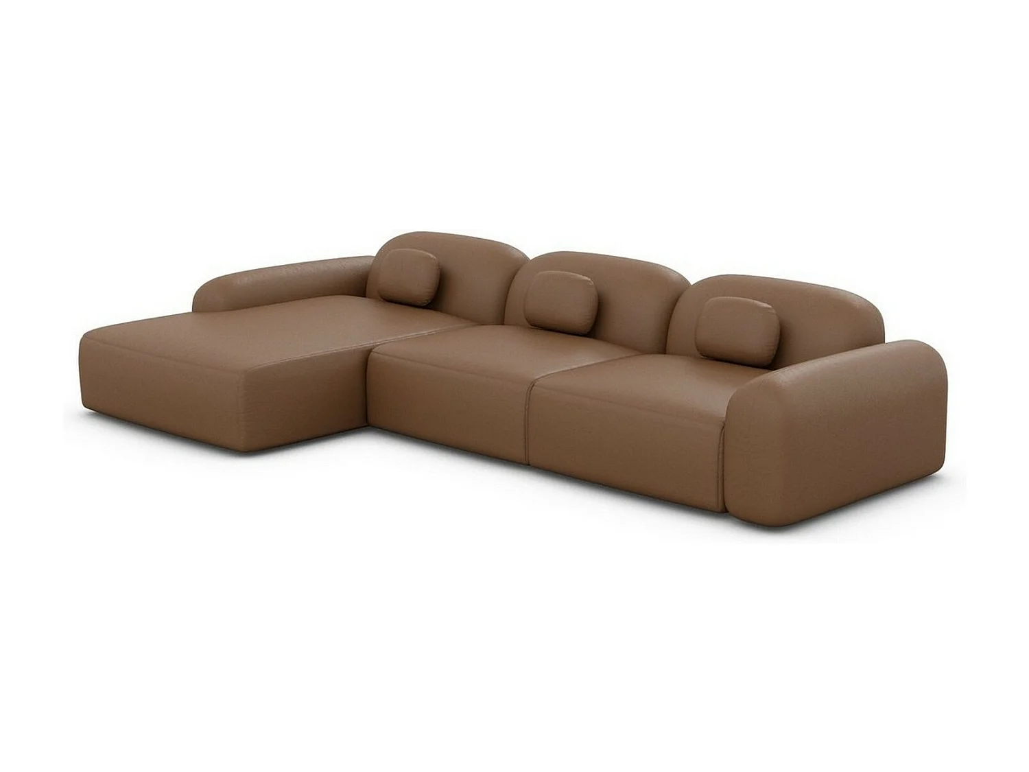 Ecksofa Barcelona L Kurz mit Zierkissen Kunstleder Braun Links