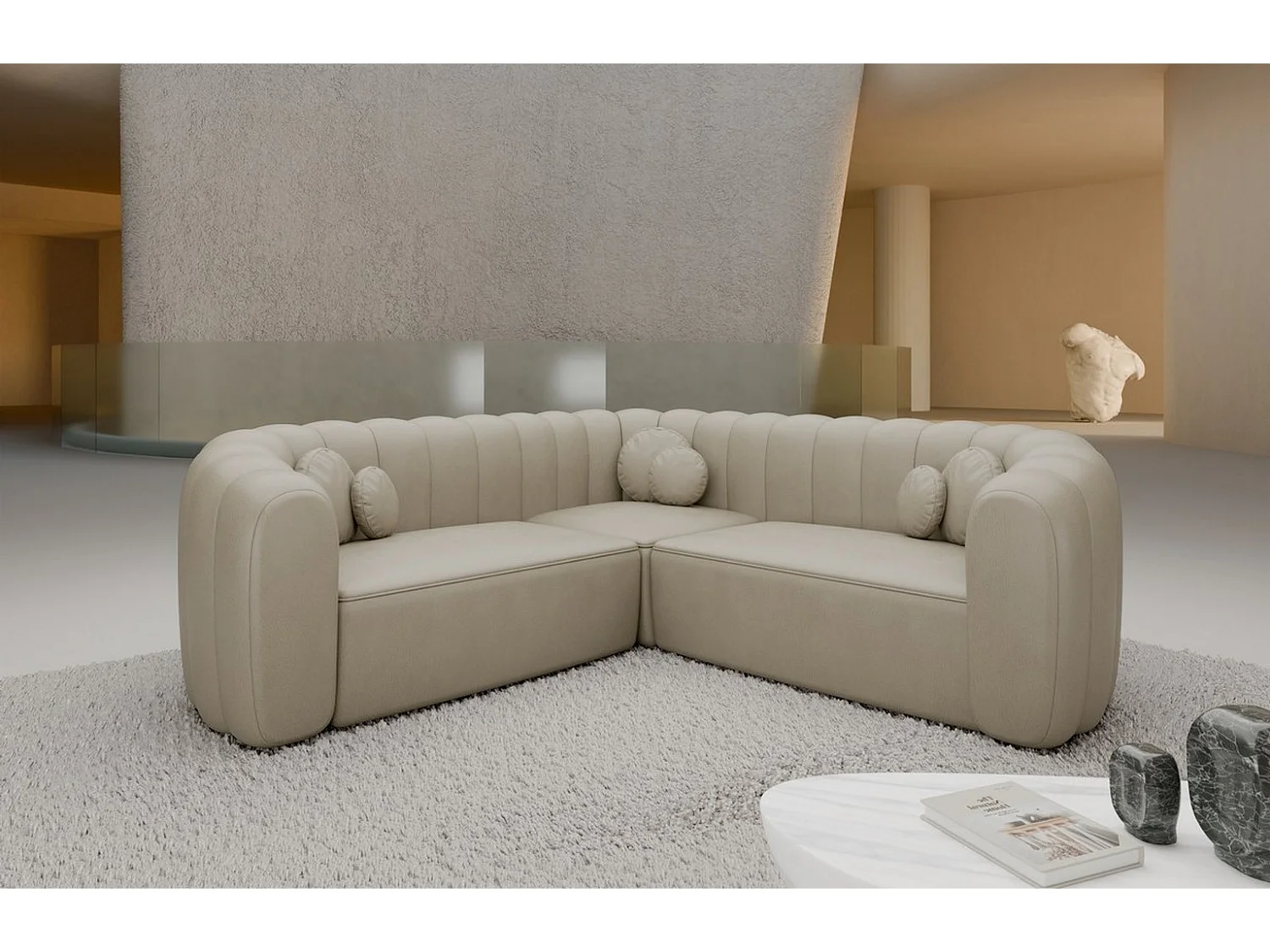 Ecksofa Almeria Leder Beige Kunstleder