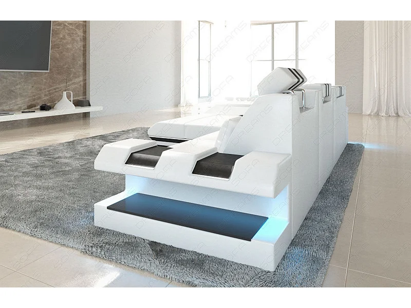 Leder Ecksofa Apollonia L Form Premium Kunstleder Weiß Schwarz Links