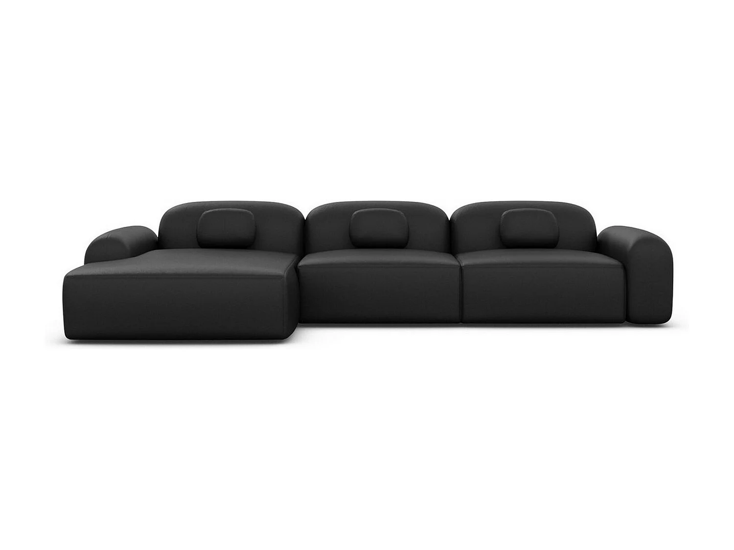 Ecksofa Barcelona L Kurz mit Zierkissen Kunstleder Schwarz Links