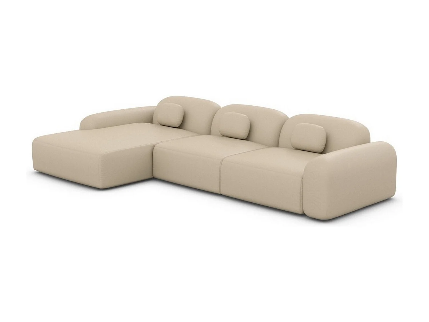 Ecksofa Barcelona L Kurz mit Zierkissen Kunstleder Beige Links