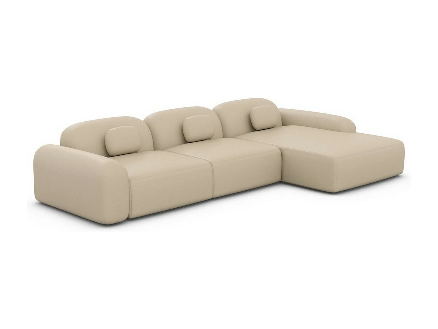 Ecksofa Barcelona L Kurz mit Zierkissen Kunstleder Beige Rechts