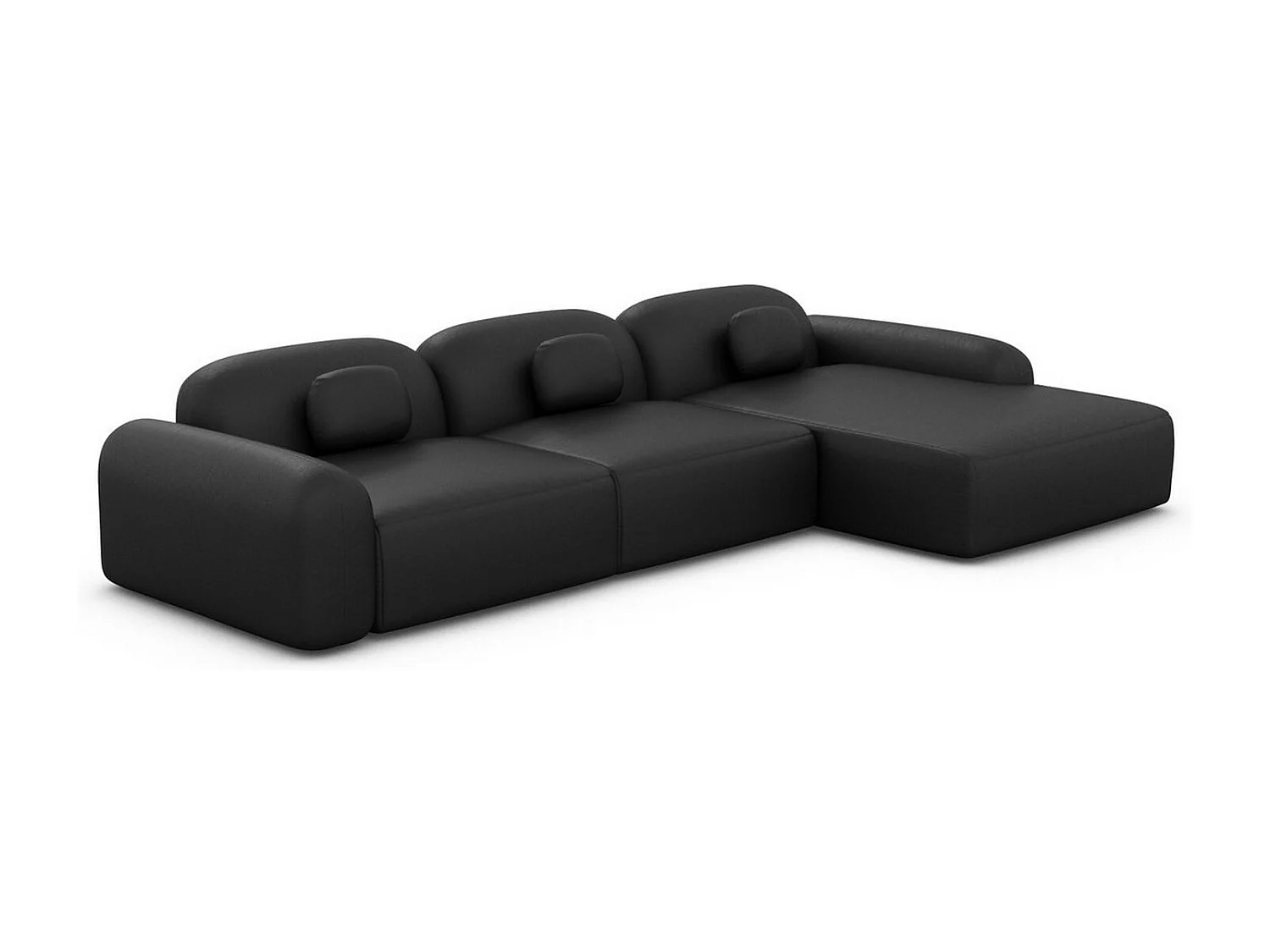 Ecksofa Barcelona L Kurz mit Zierkissen Kunstleder Schwarz Rechts