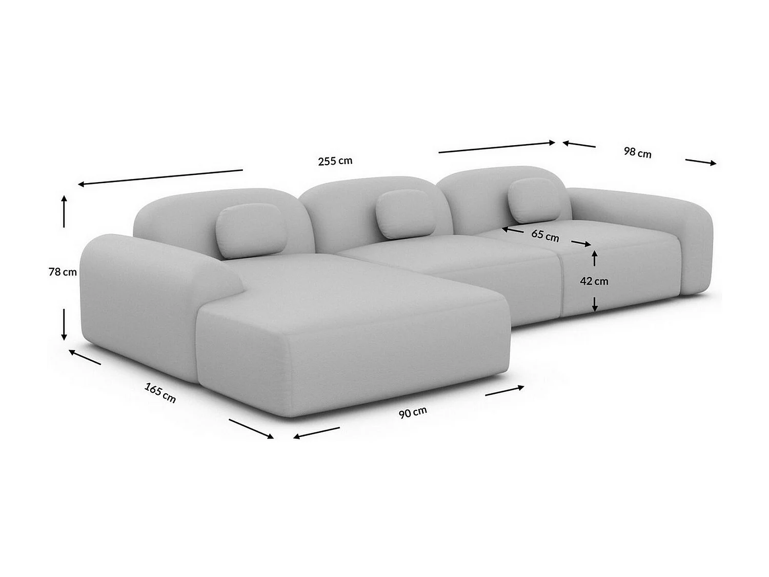 Ecksofa Barcelona L Kurz mit Zierkissen Kunstleder Schwarz Rechts