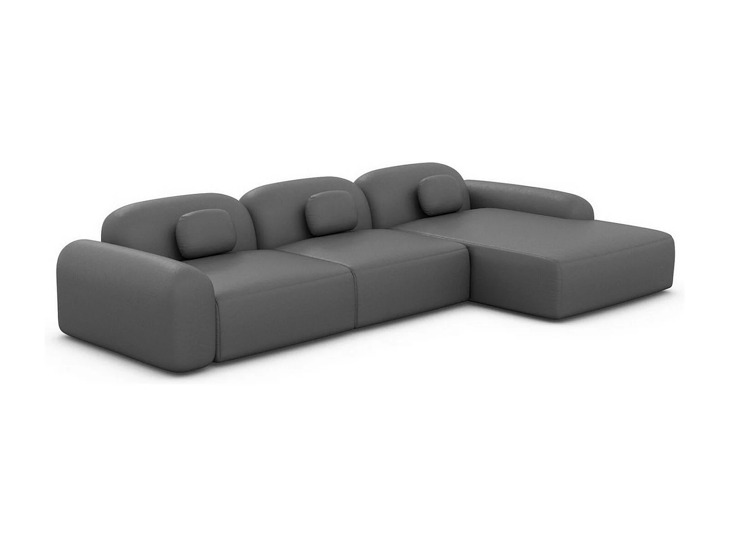 Ecksofa Barcelona L Kurz mit Zierkissen Kunstleder Dunkelgrau Rechts