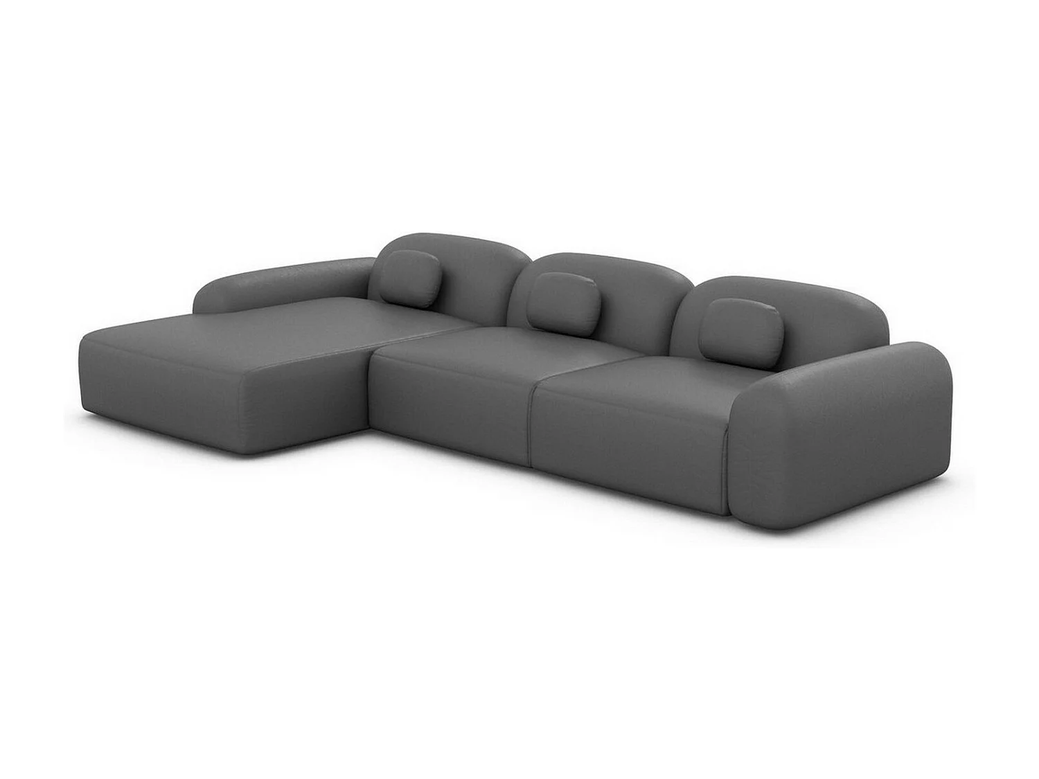 Ecksofa Barcelona L Kurz mit Zierkissen Kunstleder Dunkelgrau Links