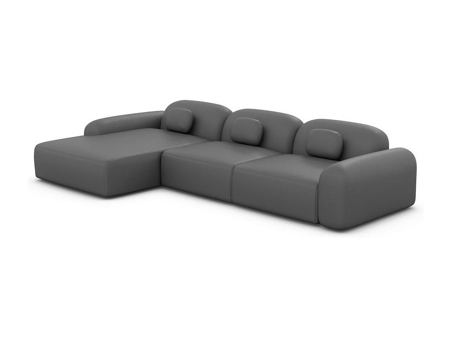 Ecksofa Barcelona L Kurz mit Zierkissen Kunstleder Dunkelgrau Links