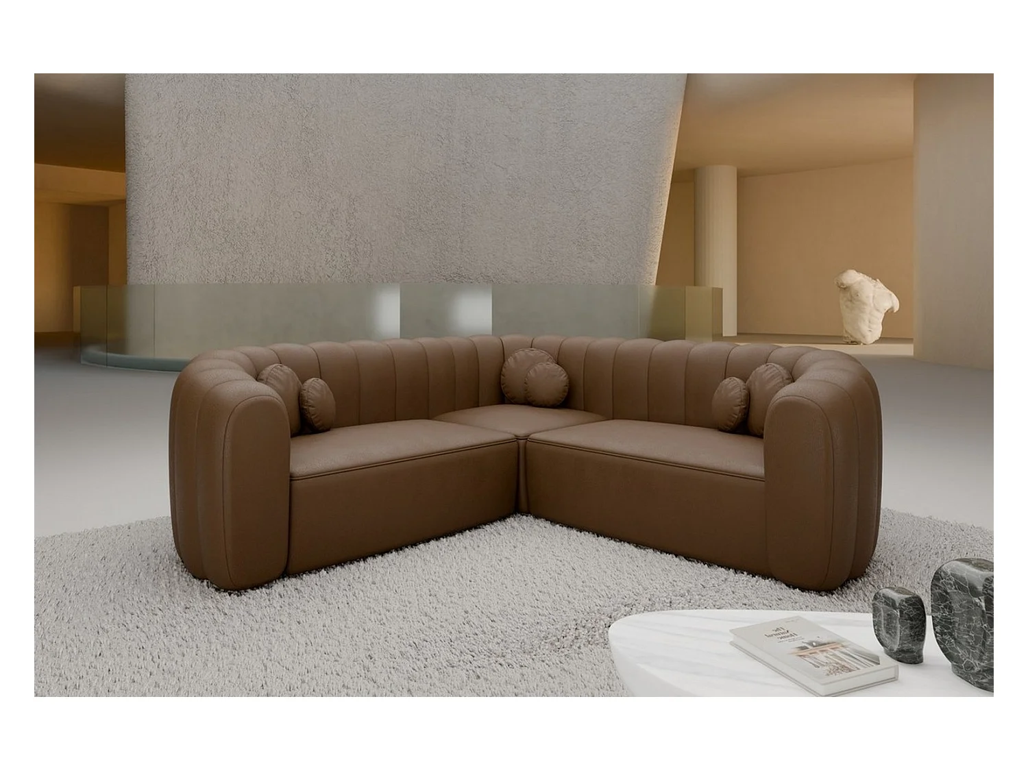 Ecksofa Almeria Leder Braun Kunstleder