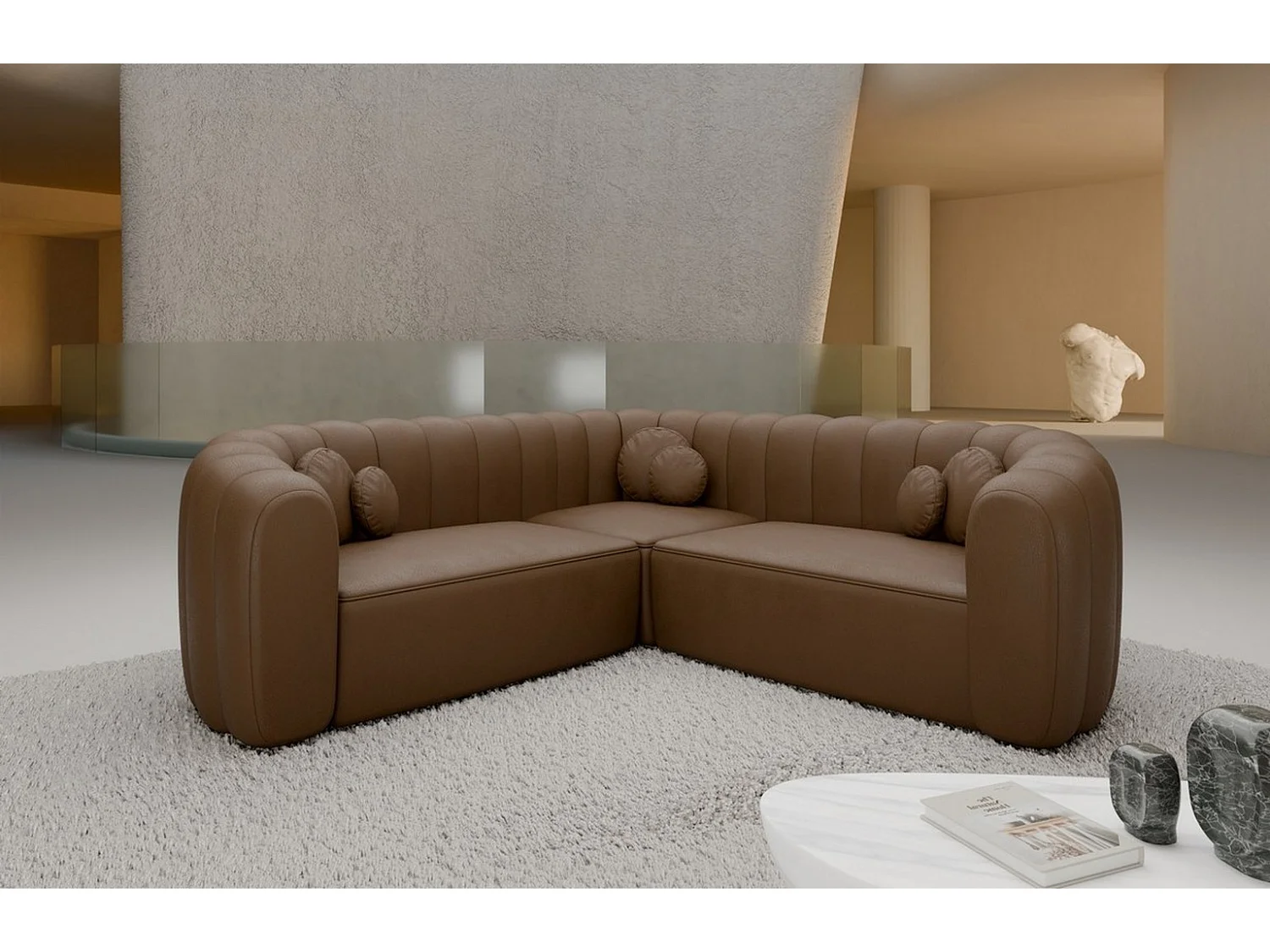 Ecksofa Almeria Leder Braun Kunstleder