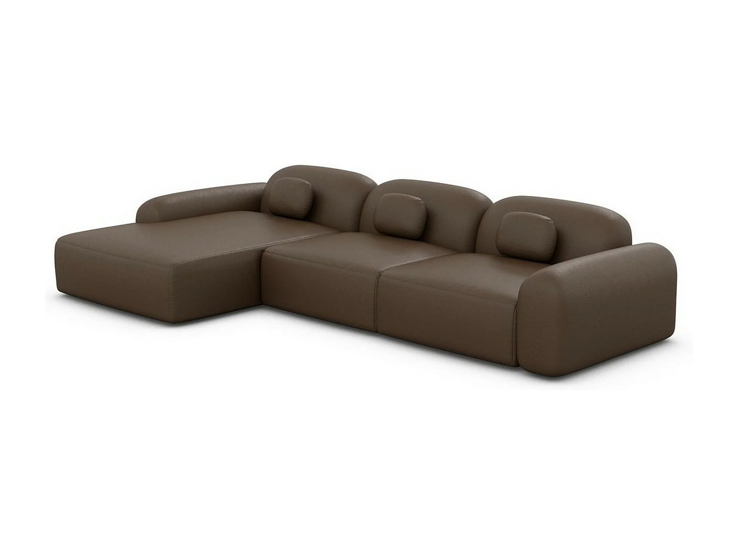 Ecksofa Barcelona L Kurz mit Zierkissen Kunstleder Dunkelbraun Links