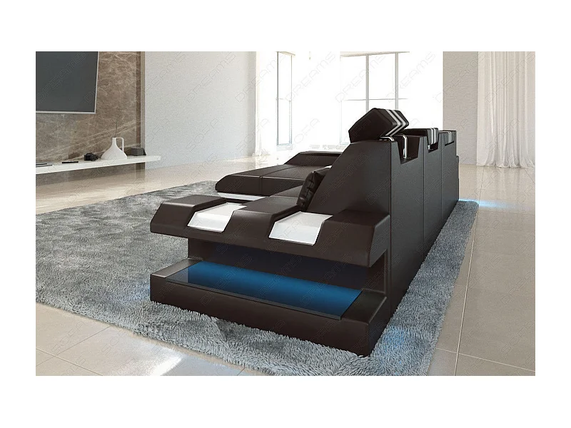 Leder Ecksofa Apollonia L Form Ledermix Echt/Kunstleder Dunkelbraun Weiß Links