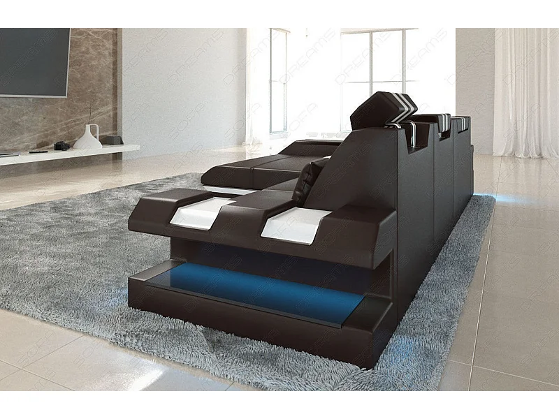 Leder Ecksofa Apollonia L Form Ledermix Echt/Kunstleder Dunkelbraun Weiß Links