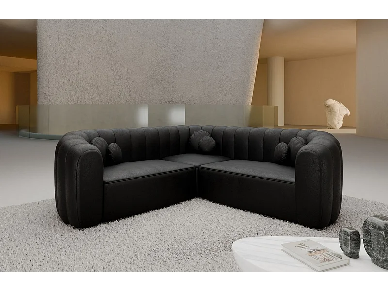 Ecksofa Almeria Leder Schwarz Kunstleder