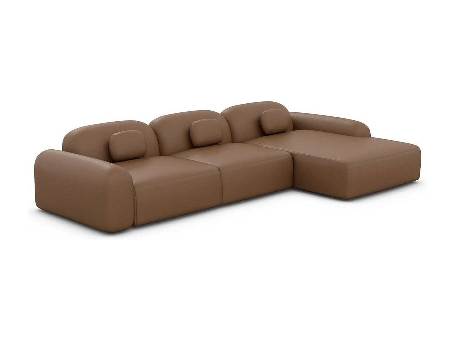 Ecksofa Barcelona L Kurz mit Zierkissen Kunstleder Braun Rechts