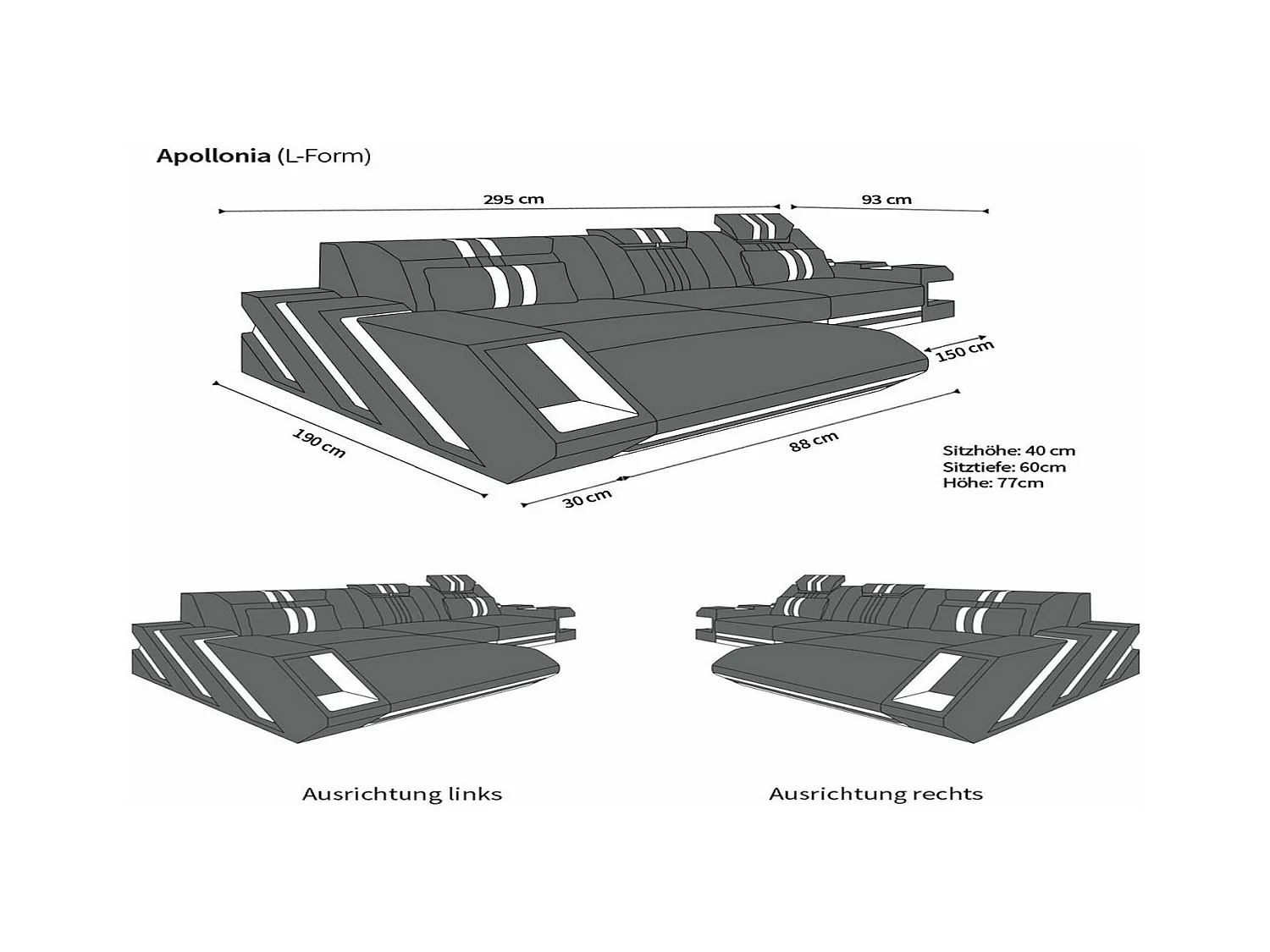 Leder Ecksofa Apollonia L Form Echtleder Pink Schwarz Links