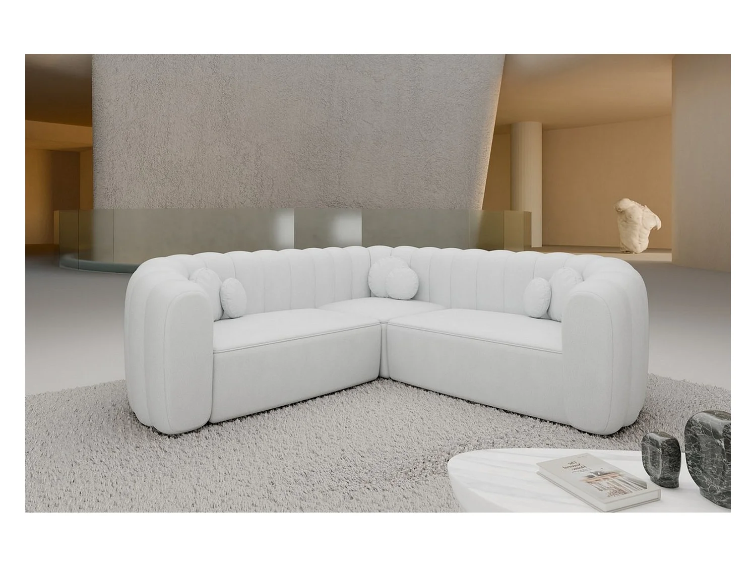 Ecksofa Almeria Leder Weiß Kunstleder