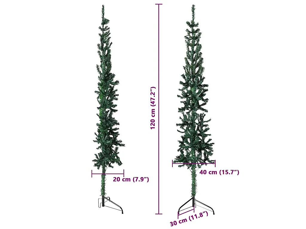 Albero Natale Artificiale Sottile a Metà Supporto Verde 120 cm