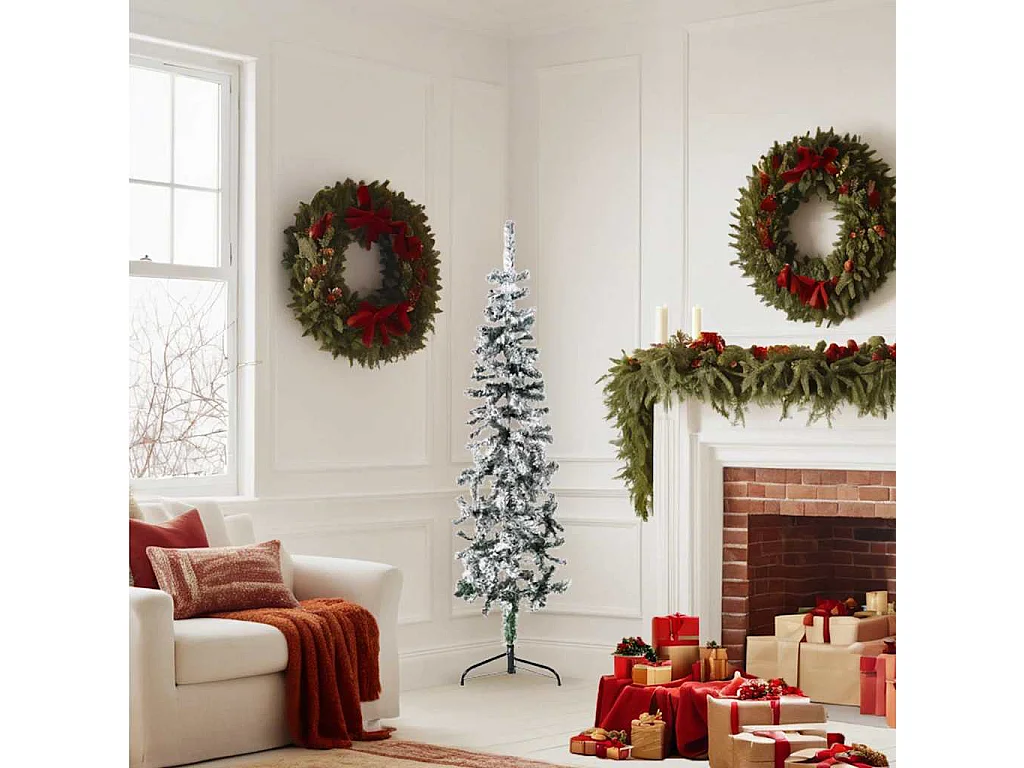 Demi sapin de Noël artificiel mince avec neige floquée 150 cm