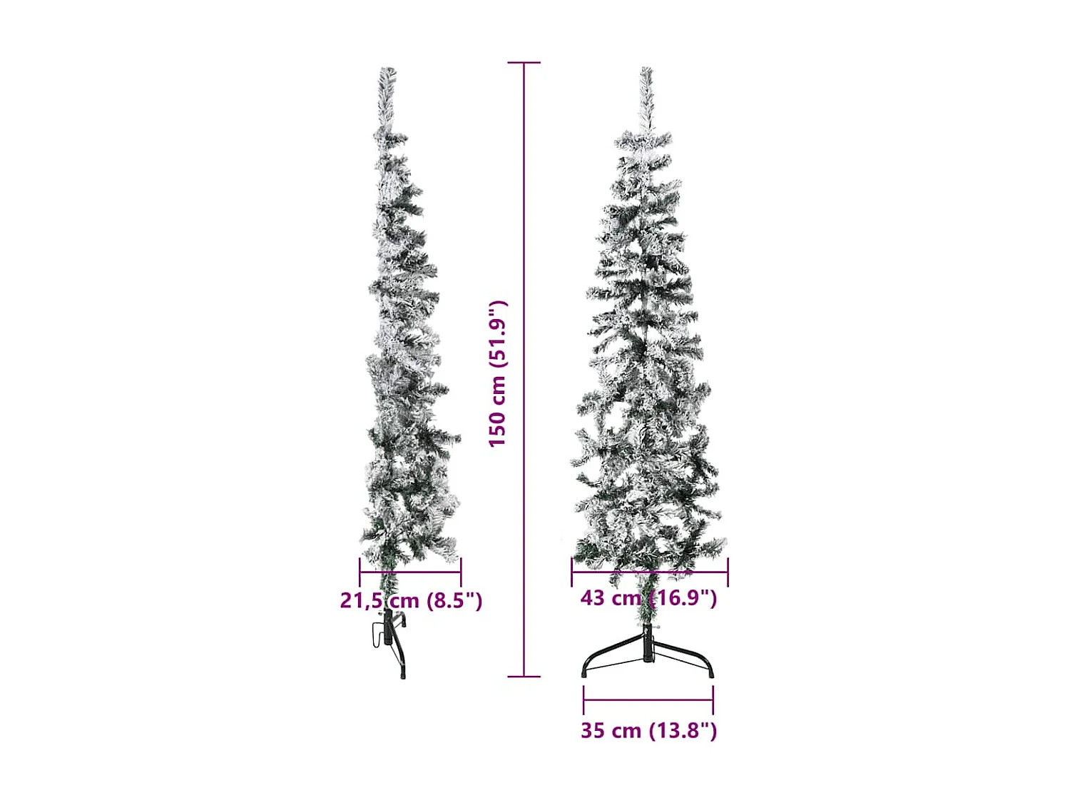 Künstlicher Halb-Weihnachtsbaum mit Schnee Schlank 150 cm
