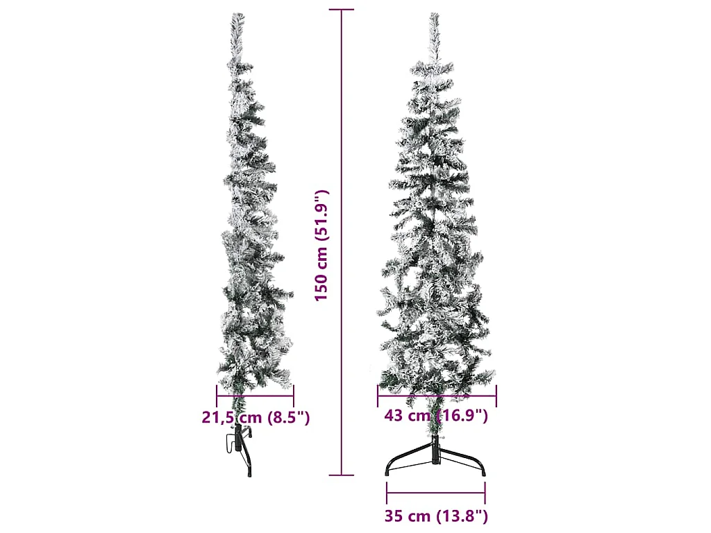 Kunstkerstboom half met sneeuw smal 150 cm