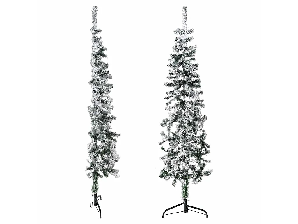 Kunstkerstboom half met sneeuw smal 150 cm