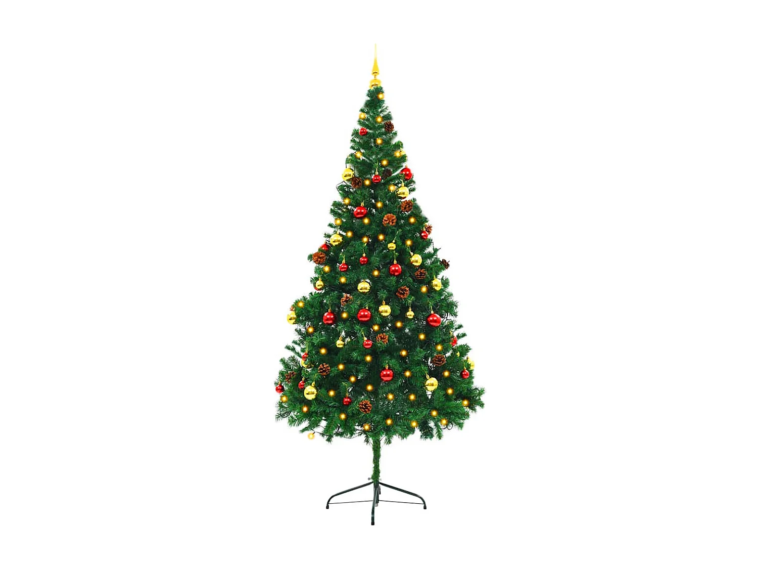 Sztuczna, przedświąteczna choinka z kolorowymi kulkami i LED-ami, zielona, 210 cm