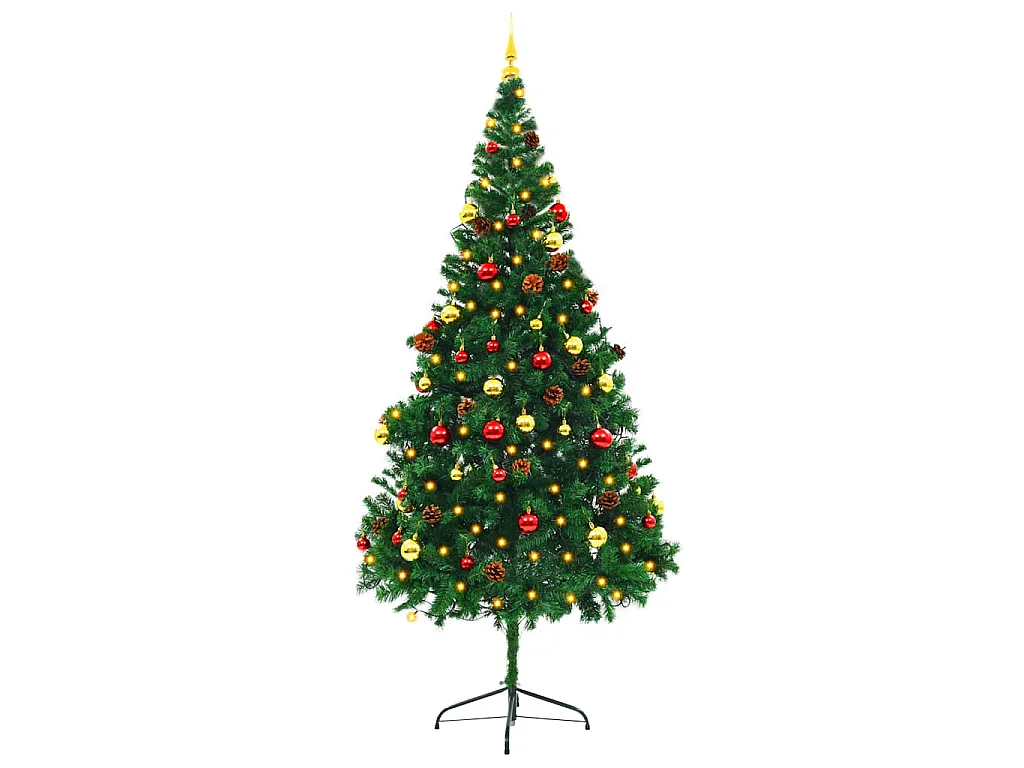 Albero di Natale Preilluminato con Palline Verde 210 cm